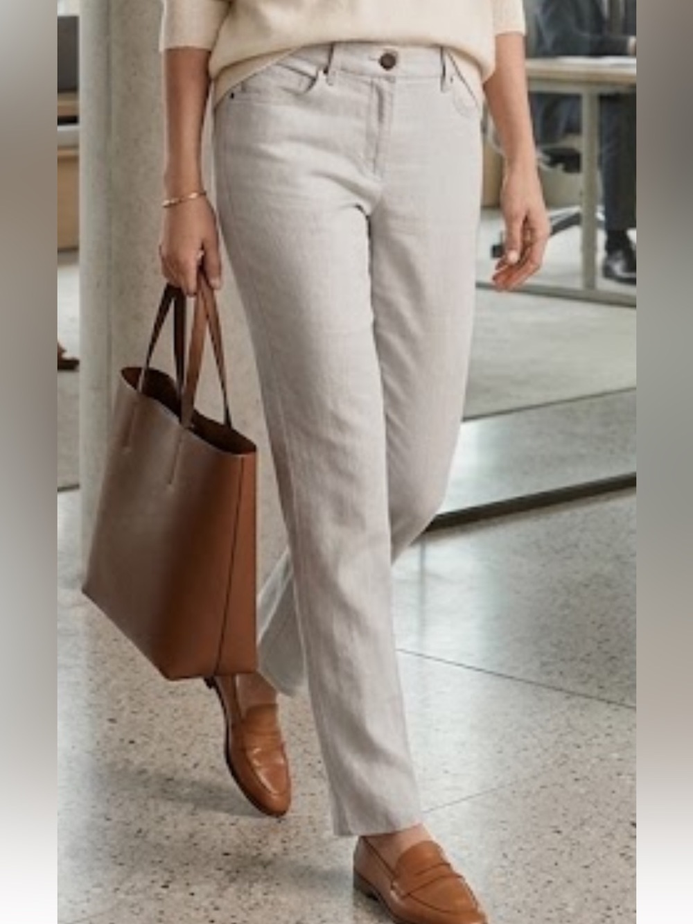 Eileen Fisher Gray Straight Leg Pants Italian linen blend sz 2 Quiet luxury